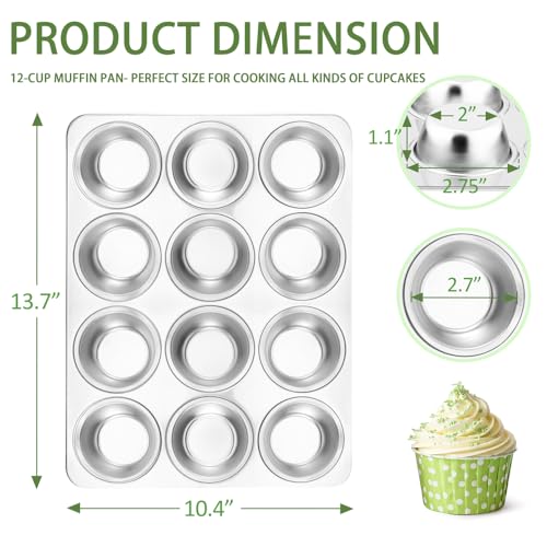 Herogo 12-Cup Stainless Steel Muffin Pan Tin for Baking - size: 12-Cup