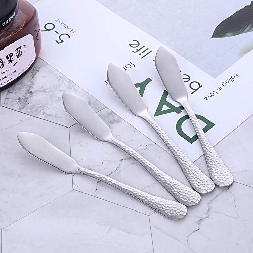 Stainless Steel Butter Knives Set, 12 Pack Spreaders for Cheese, Jam and Kitchen Use, 5.3 Inch with Hammered Handle, Dishwasher Safe - color: Silver