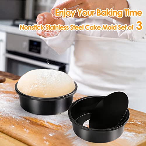6 Inch Round Cake Pan Set of 3, Nonstick Coating Baking Round Cake Pans with Remvable Bottom for Birthday Layered Cakes,Party, Circle Cake Tins With Wider Grips for Oven Air Fryer, Black - color: 6-Inch Cake Pan Set of 3