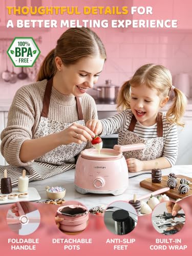 LUSHYUM Electric Chocolate Melting Pot, 4-Cup Chocolate, 2 Insert Pots - color: Pink