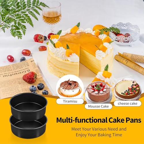P&P CHEF 6 Inch Cake Pan Set, Round Baking Cake Pans, Black & 2 Pcs - color: Black, size: 6 Inch