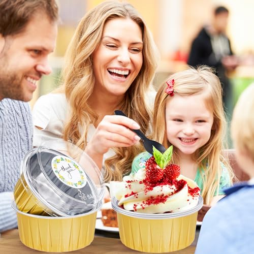 60Pcs Mini Cheesecake Containers, ZOXILEN 5oz 125ml Disposable Aluminum Foil Mini Baking Cups with Lids Spoons, Round Individual Small Cake pans Cupcake liners for Party Gold - color: Gold 60pcs