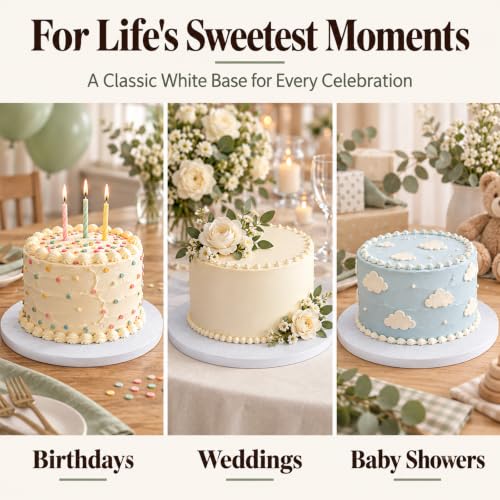 12 Inch Cakeboard 12 Pack, 1/2 Inch Thick Round Cake Boards, Bend Resistant & Sturdy White Cake Cardboard for Presenting Heavy/Tall Tiered Cakes, Base Para Pastel - size: 12 inch
