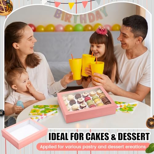 Sinload 10 Pcs Half Sheet Cake Box with Window & Board, Pink, 19x14x4 Inch - color: Pink, size: 19x14x4 Inch