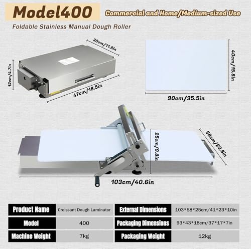 Commercial 110V Electric Dough Sheeter Machine, Reversible Puff Pastry Sheeter And Fondant Roller, Dough Roller, Adjustable Thickness 0-25mm, Folding Dough Sheeter For Bakeries, Pastries,（22.7"） - color: Large
