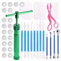 Swpeet 36Pcs Green Clay Extruder Gun Fondant Sugar Paste Extruder Clay Cake Sculpture Gun, Ball Stylus Dotting Tool with Plastic Scraper, Cake Decorating Supplies Modeling Tool - color: Green