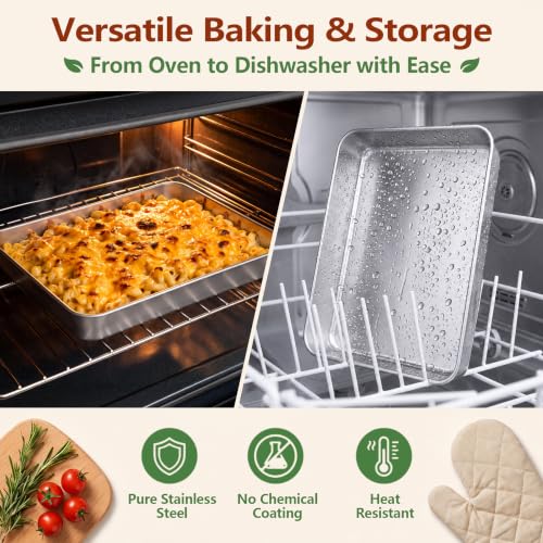 E-far 2 Pack Stainless Steel Baking Pans, 12⅓ x 9¾ x 2 Inch for Cake - size: 12.4"x 9.6"x 2", style: 2Pans