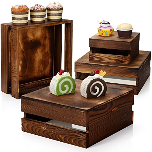 Sieral 4 Pcs Wood Cupcake Stand Dessert Risers for Party,Burnt Wood - color: Burnt Wood