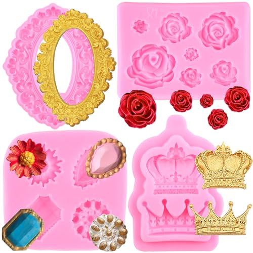 ZiXiang Baroque Frame Fondant Mold Rose Crown Gems Silicone Molds Set of 4 - color: Style E