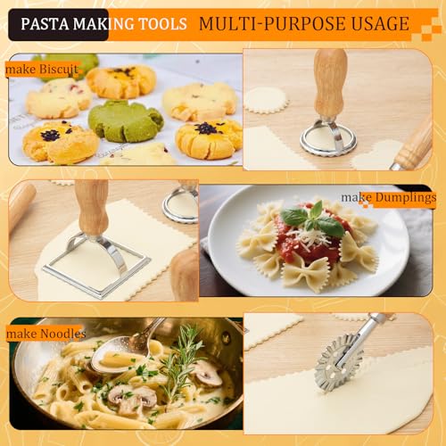 Pasta Making Tools Kit, 7 Piece Pasta Set with Gnocchi Board and Rollers - color: 7 piece
