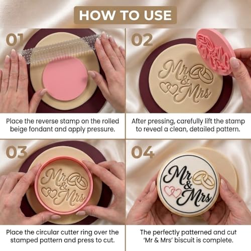 3D Mr. or Mrs. Cookie Cutter and Stamp, ideal for weddings, civil weddings, engagement parties, 8cm (3.15 inch) Mr. and Mrs. circular mold for fondant, cookies, crafts and any cold dough. - color: Mr o Mrs