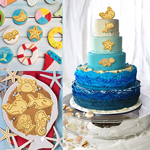 8 Piece Ocean Cookie Cutters With Plunger Stamps Set - color: Ocean Creature Cookie Cutters With Plunger Stamps
