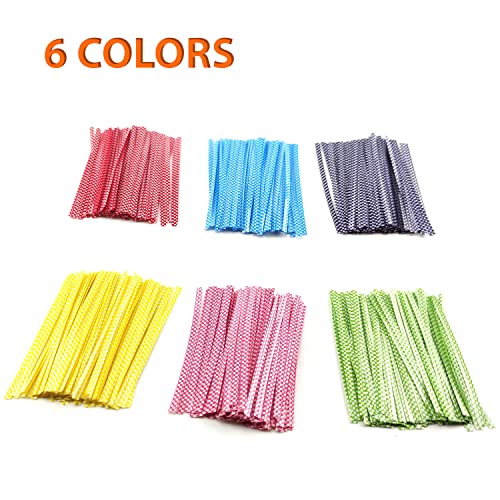 600 Pcs 6 Colors Twist Ties 4 Inch Packaging Twist Ties with Dots for Cello Bags Treat Bags Gift Packaging Bread Cookie Candy Cake Bags