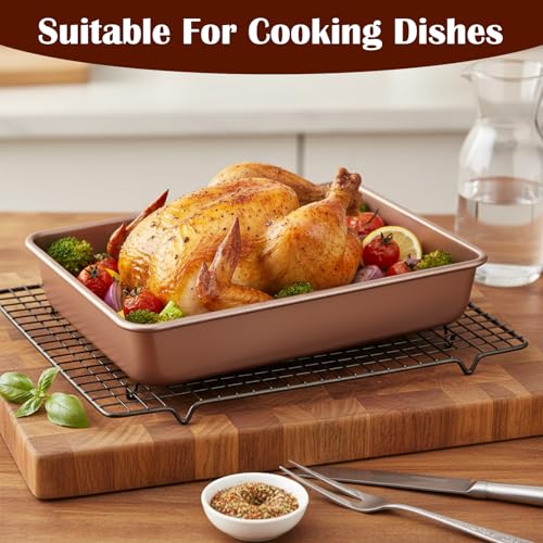 3 Pack Gold Rectangle Deep Baking Pans Set for Oven Heavy Duty Nonstick Cake Pans Baking Oven Tray for Cookie Brownie Cake Bread, 11x9x2 & 8.6x6.6 Inches, Easy Clean