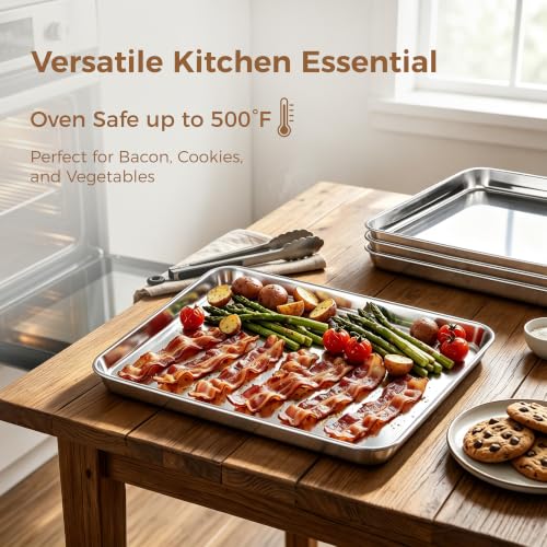 E-far Stainless Steel Baking Sheet 4 Pack, 9"x13" Cookie Sheets for Baking - size: 12.4"x9.7"