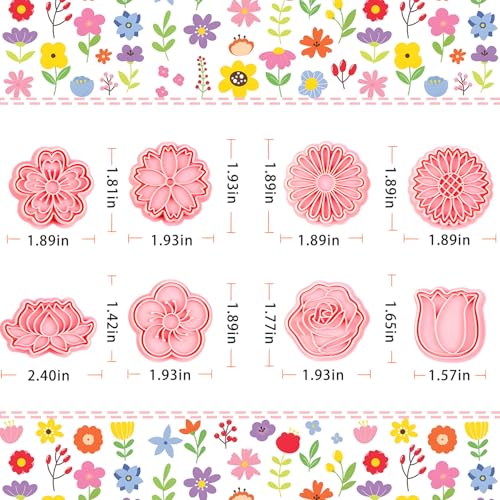 BESEK Flower Cookie Cutters: 8 pcs Flowers Cookie Cutter, Spring Flowers Cookie Stamps for Biscuit Fondant Cheese Baking, for Kids & Adults - color: Flower