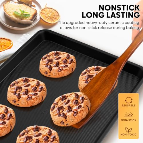 Quarter Sheet Pan Set of 2, 12.8 ” x 9 ”, Cookie Sheets for Baking 0.8mm Thick Non Stick Baking Sheets for Oven Heavy Duty Baking Trays - size: 12.8 × 9 ×1 inch