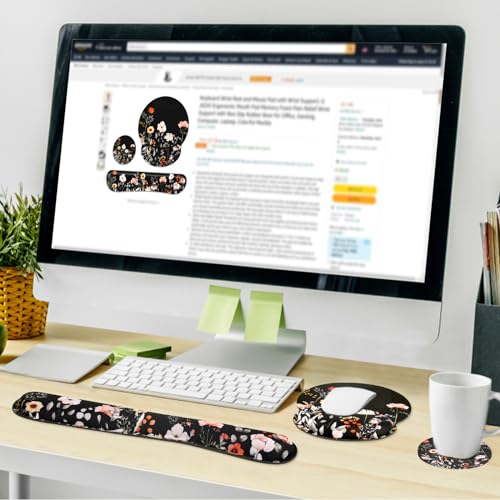 Ergonomic Mouse Pad with Wrist Rest and Keyboard Wrist Rest, Mousepad - color: Garden Flower