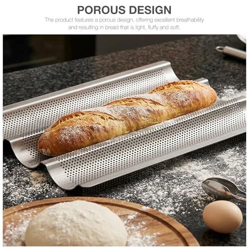 Gavigain French Bread Baking Pan Non-Stick Perforated 3 Loaves Long Italian Bread Pan Mold Baking Tray for French & Italian Perforated