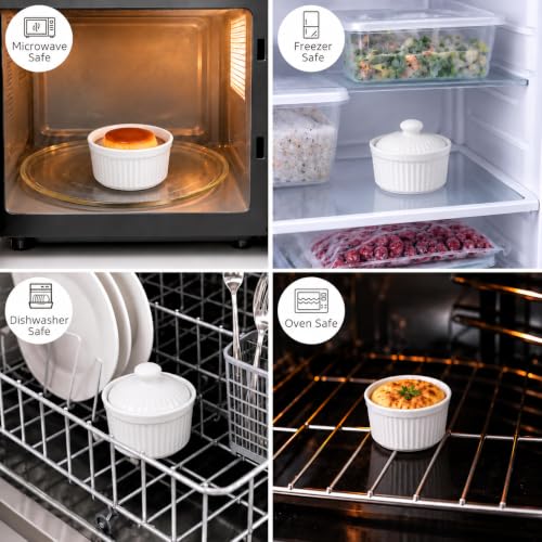 Ceramic Ramekins with Lids, 5.5 Oz Kitchen Containers, 5 Pack - color: White