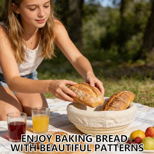 NICENEEDED 2 PCS Bread Proofing Baskets, 13 x 6 cm Banneton Baskets Round Proofing Bowls Making Baking Fermentation Tools, Handwoven Rattan Baskets with Liners for Home Sourdough Bread Baking Supplies