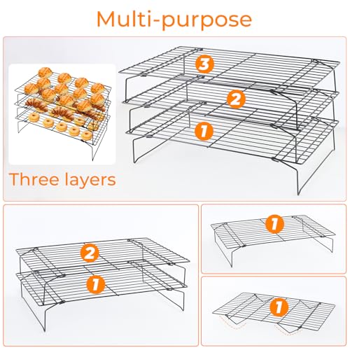 3-Tier Collapsible Cooling Racks, Detachable Wire Cooling Rack Stackable Drying Rack for Cookie Bread Pizza Baking, Fruits, Snacks Perfect for Outdoor Camping - size: 3 Tier