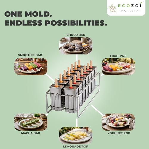 ecozoi Stainless Steel Popsicle Molds Set, 14 Metal Ice Pop Trays, 3 Ounce - size: Square-14 Molds