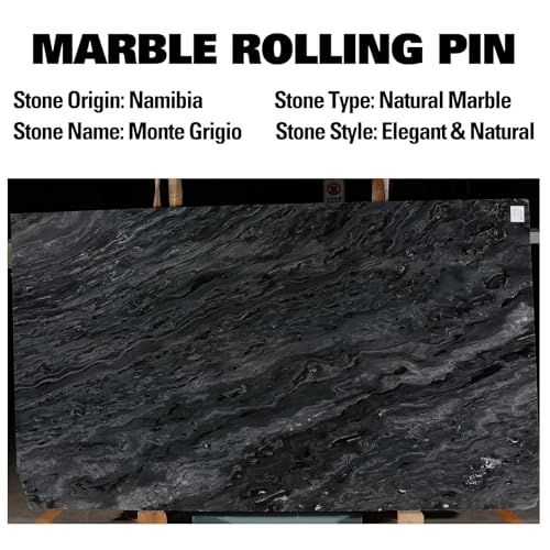 African Natural Marble Rolling Pin, Non-Stick Polished Dough Roller, Pasta, Dumpling, Fondant, Pie Crust, Bread, Pizza Dough, Kitchen Baking Pastry Tools with Mat/Scraper(Monte Grigio) - color: Grey Marble with Pastry Mat