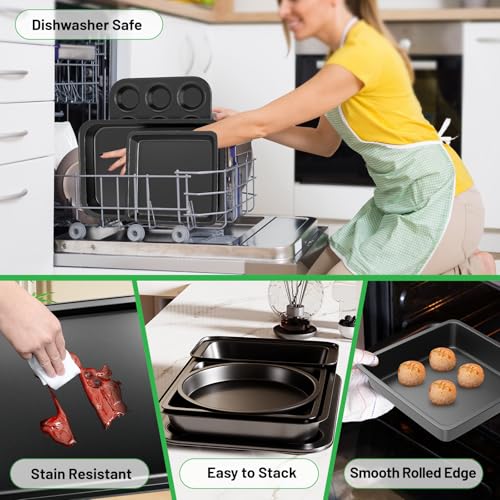 5-Piece Baking Pans Set, Nonstick Bakeware Sets, Black - color: Black