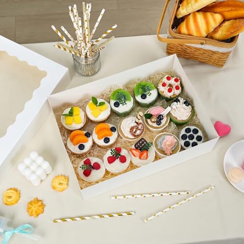 Moretoes 20pcs 14x10x4in Rectangular Quarter Sheet Cake Boxes with Window - size: 14*10*4In