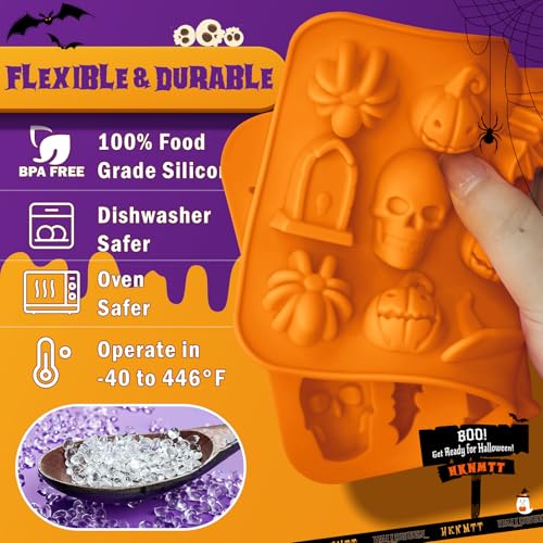 Halloween Molds Silicone for Chocolate 2 Pack, 3D Halloween Chocolate Candy Gummy Mold Skull Pumpkin Bat Ghost Witch Hat Spider tombstone Shapes Mold - style: Halloween 2PCS