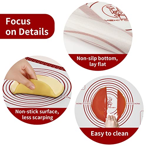 Silicone Baking Pastry Mat, Non Stick Dough Rolling Sheet with Measurement, Nonslip Kitchen Counter Mat, Oven Liner Mat Fondant Dough Kneading Mat for Making Cookies Macarons Bread Pizza - color: Red, size: 28"L x 20"W