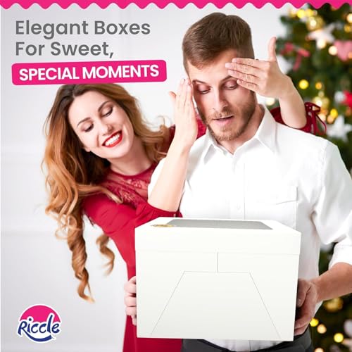 RICCLE 15pcs Cake Boxes, 8x8x8 Inches Tall Cake Box with Window, Large White Bakery Boxes, Baking Boxes, Square Cardboard Cake Box for Multi-Layer Cakes, Cake Decorating Supplies, Valentines Day - size: 15 PCS - 8×8×8