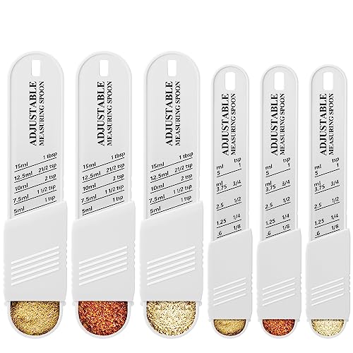 Meanplan 6 Pcs Adjustable Measuring Spoons, Baking Cooking, 2 Sizes, White - color: White
