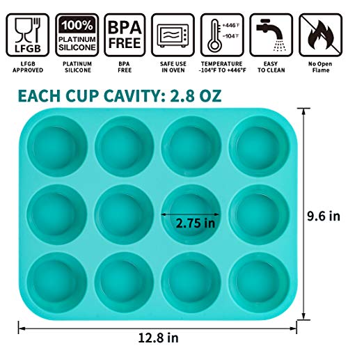 CAKETIME Silicone Muffin Pan Set, Cupcake Pans 12 Cups Silicone Baking Molds, Food Grade, Pinch Test Approved, Pack of 2 - size: 12-Cup Regular