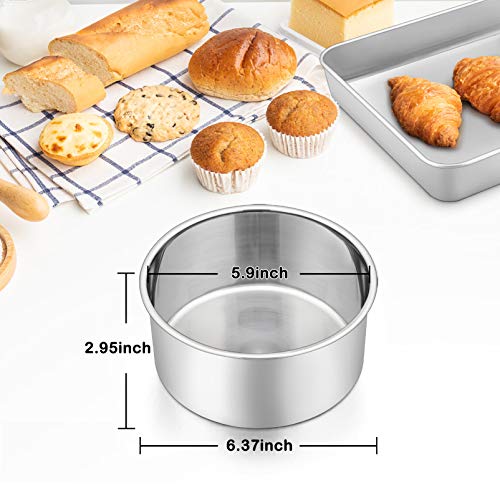 P&P CHEF 6 Inch Cake Pans Set, 2Pcs Stainless Steel Round Baking Pan - size: 6 Inch