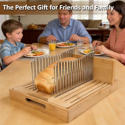 Bamboo bread slicer with stainless steel slide rails（13.9"L x 11.2"W） - size: X-Large