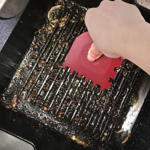3 Set Plastic Grill Pan Scraper Tool for Griddle Cleaner and Cast Iron Accessories - Kitchen Cleaning Tool Kit - style: Grill scraper, Red