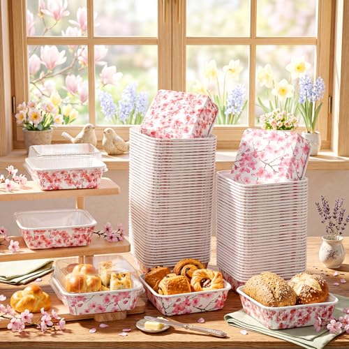LemonRoad 100 Sets Mini Loaf Pans with Lids Bulk, 8oz Disposable Cake Pans