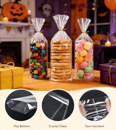 Flat Bottom Cellophane Bags with Twist Ties, 100 Pcs 5x3x12 Inches Cellophane Wrap for Gift Clear Cello Bags Flat Bottom Clear Treat Bags Plastic Packaging for Cookie Candy Goodie (No Side Gusset) - size: 5×3×12 Inch(Pack of 100)