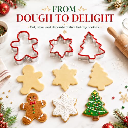 Crethinkaty 3 PCS Christmas Cookie Cutter Set,Gingerbread Man,Snowflake,Christmas Tree Shape with Soft PVC Edge Xmas Cookie Cutters for Baking - style: style 5