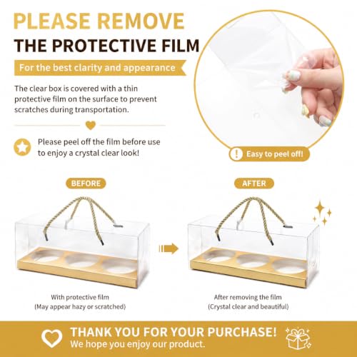 Coloch 24 Pack Gold Clear Cupcake Box with Handle, 9 x 3 x 3 In 3 Count Plastic Cupcake Container Baked Dessert Box, for Cupcake, Dessert, Muffins, Party, Wedding