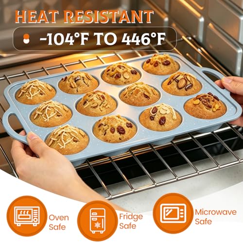 Silicone Muffin Pan, Metal Frame Regular Cupcake Pan Silicone Molds 12 Cups - color: Blue, size: Regular: 1pc