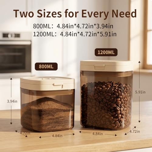 Airtight Food Storage Container with Magnetic Scoop & Built-in Leveler, 1200ML Coffee Storage Container with Date Tracker, BPA Free UV Blocking Food Container for Coffee Beans, Ground Coffee, Tea - color: 1200 ML