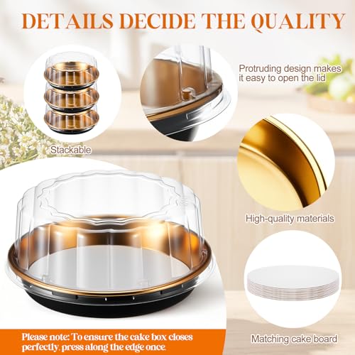 5 Set Disposable Cake Containers with Lids, Gold, for 8 Inch Cake - color: Gold, size: 4inx8in