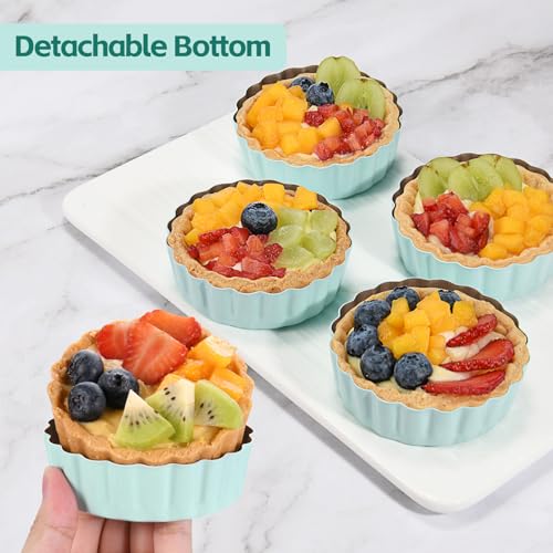 4 Pcs 3.6 Inch Mini Tart Pan Depth 1 Inch with Removable Bottom NonStick Tin - Green - color: Green-4Pcs