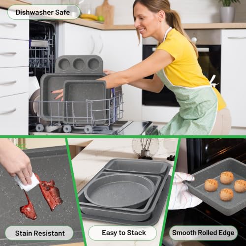 5-Piece Baking Pans Set, Nonstick Bakeware Sets, Grey - color: Gray
