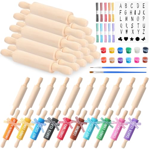 DoubleFill 30 Pack Mini Rolling Pin for Crafts, 5 Inch Wooden Rollers