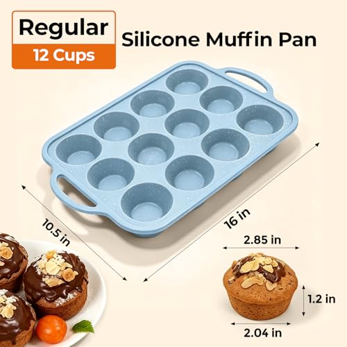 Silicone Muffin Pan, Metal Frame Regular Cupcake Pan Silicone Molds 12 Cups - color: Blue, size: Regular: 1pc