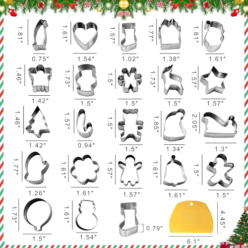 22Pcs Christmas Mini Cookie Cutters Set with Dough Scraper